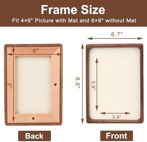 6x8 Picture Frame with 4x6 Mat - Rustic Farmhouse Walnut Wood Frame, Wall & Tabletop Display for Gallery Wall & Vintage Decor (6x8,Walnut)