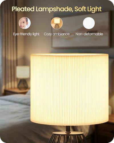 Black and White Table Lamp, Small Bedside Lamp, Pleated Lampshade