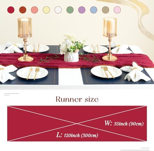 Sioloc Burgundy Red Cheesecloth Table Runner Fall Autumn Decor for Home 10ft Table Cloth for Wedding Birthday Party Bridal Shower Christmas Halloween Thanksgiving