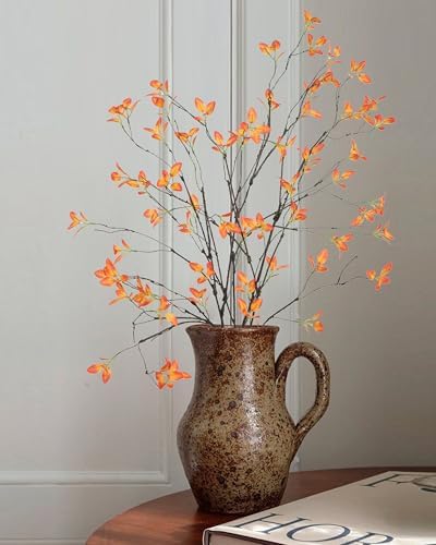 DuHouse 34" 5Pcs Artificial Ficus Branches Artificial Fall Greenery Stems Branches for Vase Filler Home Decor Table Centerpieces Garden Decoration(Orange)