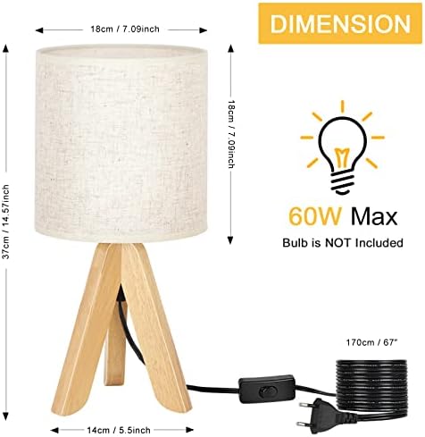 BTY Small Table Lamp Cute Kids Desk Lamp Nightstand Bedside Lamp with Fabric Shade for Children Room Study Room Bedroom Home Office(Linen)
