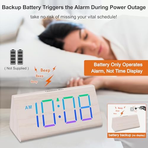 DreamSky Wooden Digital Alarm Clock for Bedrooms Desk with Large Numbers