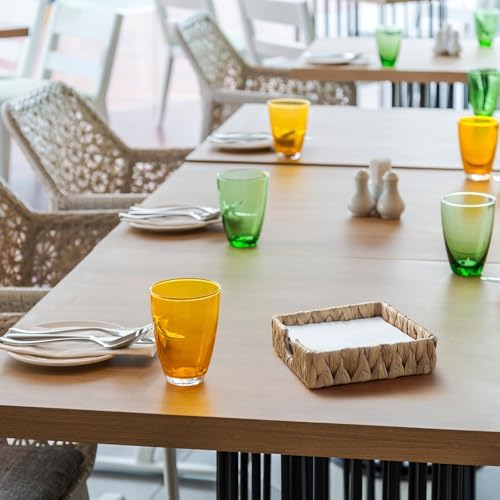 Napkin Holder for Table, Woven Water Hyacinth Napkin Holders For Paper Napkins, Wicker Napkin Holders for Kitchen Dinner Table Boho Decor and Accessories, Square Napkin Basket and Serving Tray