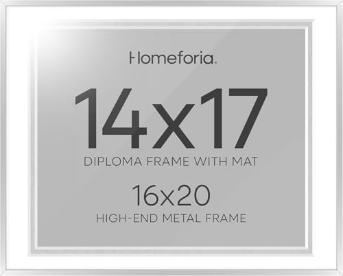 Homeforia 16x20 Silver Diploma Frame, High-End Metal, 14x17 Mat, Glass