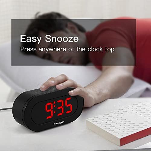 REACHER Small Dimmable LED Digital Alarm Clock with USB Charger