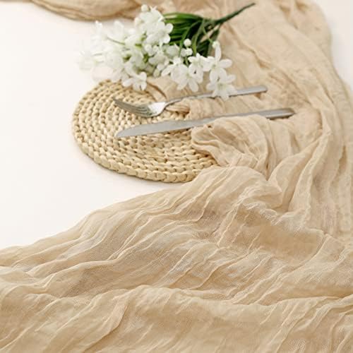 DOLOPL Beige Boho Cheesecloth Table Runner 13.3ft,160inch