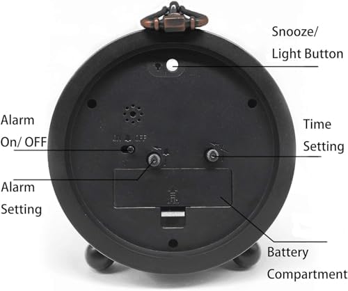 TooTa Vintage Retro Analog Alarm Clock, 4.5 inch Super Silent Non Ticking Small Clock with Night Light, Battery Operated, Simply Design, for Living Room, Bedroom, Bedside, Desk, Gift Clock (Arabic)