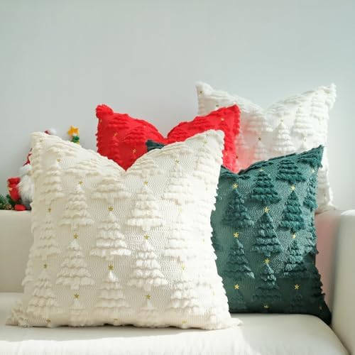 JOJUSIS Decorative Pillow Covers Pack of 4 Throw Pillowcases Faux Fur Couch Cushion (Christmas Tree, 24" x 24" (Pack of 4))
