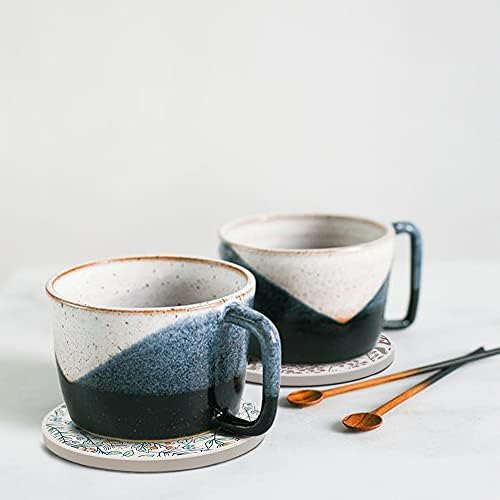 AD Set of 6 Coasters for Drinks Absorbing Round Ceramic Stone Coaster with Cork Base,Tabletop Protection Mat for Mugs and Cups,Office,Kitchen (Bontanicals with Holder)