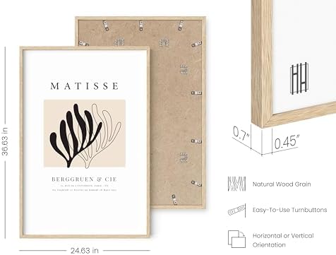 HAUS AND HUES Henri Matisse Prints and Posters - Matisse Paper Cutouts Art Exhibition Poster Minimalist Matisse Posters Abstract Prints Matisse Black and White Leaf Matisse (Framed Beige 24x36)