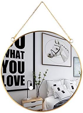 LONGWIN Hanging Wall Circle Mirror Decor Gold Geometric Mirror with Chain for Bathroom Bedroom Living Room 9.8"