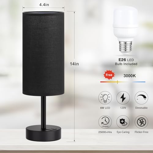 Dicoool Bedside Table Lamp for Bedroom - 3-Way Dimmable Touch Lamp, USB A+C