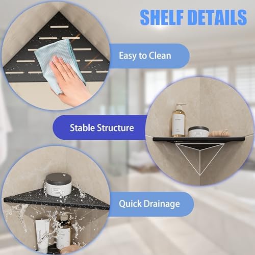 Neodrain 12 Inch Black Corner Wall Shelf for Tile Wall Insert, Set of 2