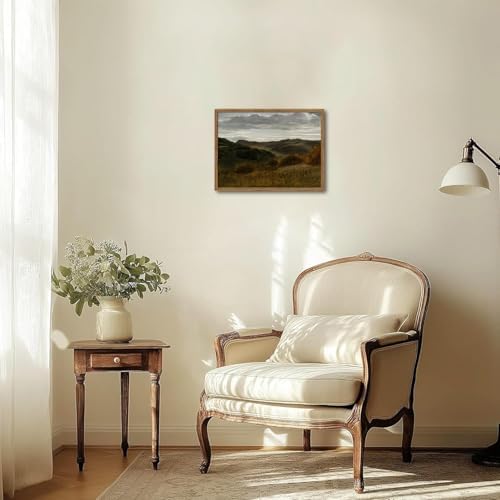 Framed Vintage Landscape Wall Art, Mountain Nature Wall Decor Paintings, Moody Countryside Canvas Prints Pictures Wall Decor for Living Room Bedroom Dining Room Office 12x16 inch