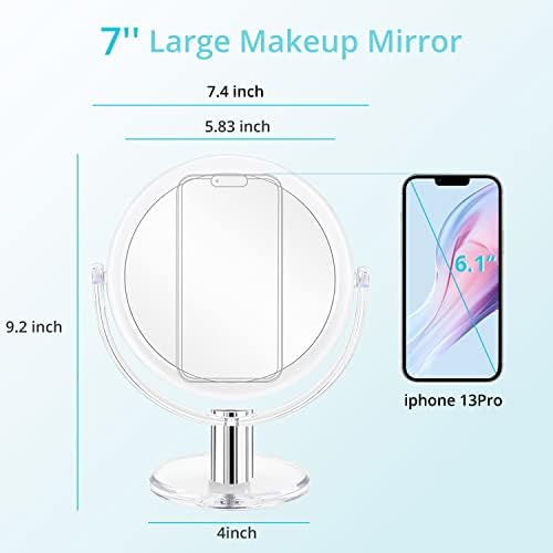 Magnifying Makeup Double Sided Mirror 1x 10x Magnification Desk Mirror 7'' | Fabuday Tabletop Magnified Mirror with Stand, Two Side Cosmetic Vanity Acrylic Mirror, 360° Rotation, Clear
