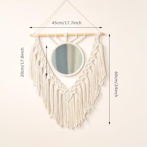 jontell Boho Round Wall Mirror Macrame Wall Hanging Circle Hanging Mirror for Over Sink Bedroom Living Room Apartment Entryway Girl Bedroom Decoration Vanity