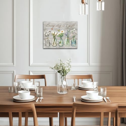 Yaoliyu Flower Bathroom Wall Art Every Day is a Gift Inspirational Picture Country Style Farmhouse Wall Decor Butterfly Floral Vase Canvas Prints 16x20inch