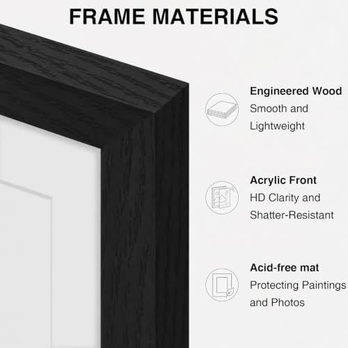 Vittanly 8x10 Picture Frames Set of 5, Wall or Tabletop Display, Black