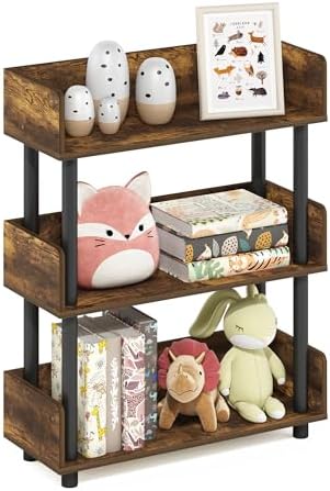 Furinno TURN-N-TUBE Display Shelf, 3-Tier Storage Shelves with Side Panels, Open Shelves Book Shelf with Rounded Corner Top Edges, for Organization and Storage, Living Room, Home Office, Amber Pine