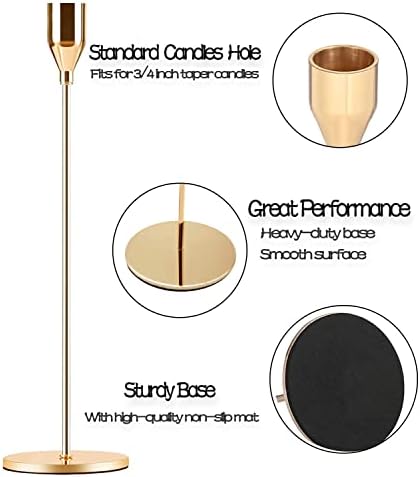 French Gold Taper Tall Candle Holders Set of 6–3 Sizes, Fits 3/4" Candles