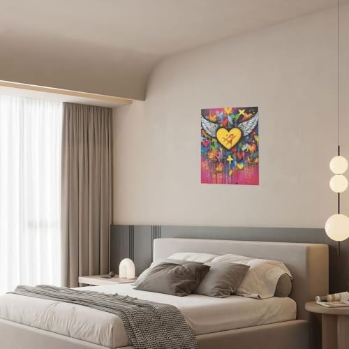 Crekviy Banksy Wall Art Street Graffti Wall Decor Heart Wings Canvas Prints Painting Romantic Artwork Decorations for Bathroom Bedroom Living Room Office Framed Gifts 12"x16"