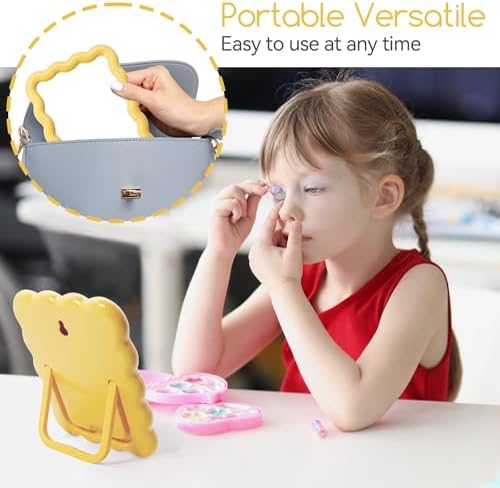 Philbinden Cute Wave-Shaped Desk Vanity Makeup Mirror, Portable Folding Travel Make Up Mirror for Standing/Hanging, Home Decorations Mirror for Women Girls (1, Yellow)