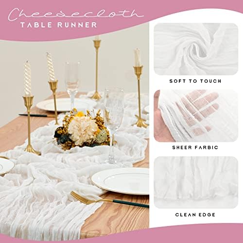 YMHPRIDE 12 Pack Cheesecloth Table Runner 35x120in White Table Runner