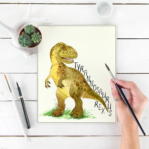 DREAM BIG PRINTABLES Dinosaur Watercolor Art Prints (Set of 4) - Unframed - 8x10s | Set includes Tyrannosaurus Rex (T-Rex), Triceratops, Stegosaurus, and Brachiosaurus | Kids Wall Decor