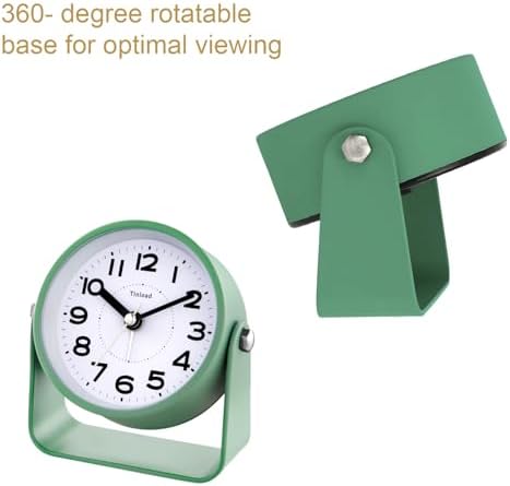 Tinload Analog Alarm Clock for Bedroom, Silent Non-Ticking Quartz Movement, Battery Operated with Snooze & On-Demand Light, Bedside Desk Table Clock, Ideal for Home, Office (Green)