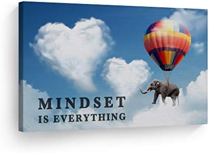 Smile Art Design Mindset is Everything Quote Elephant with Balloon Blue Sky Motivational Wall Art Canvas Print Inspirational Wall Art Entrepreneur Quote Office Decor Artwork Gift Ready to Hang 24x36