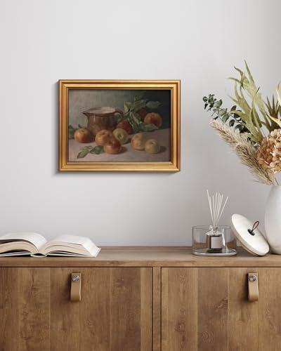 WHASAYART Gold Framed Vintage Wall Art for Living Room, Harvest Apples Still Life Oil Painting Artwork Shelf Decor Abstract Wall Pictures Prints, Farmhouse Fruit Room Decor Bedroom Kitchen Bathroom
