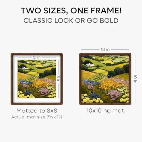 Homeforia 10x10 Mortise&Tenon Walnut Picture Frame, 8x8 Mat, Glass