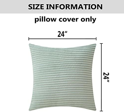 Home Brilliant Green Throw Pillow Cover 24x24 Set of 2 Euro Shams Super Soft Striped Velvet Large Cushion Cover for Living Room Sage Green Summer Decor, 24 x 24 inch, Mint