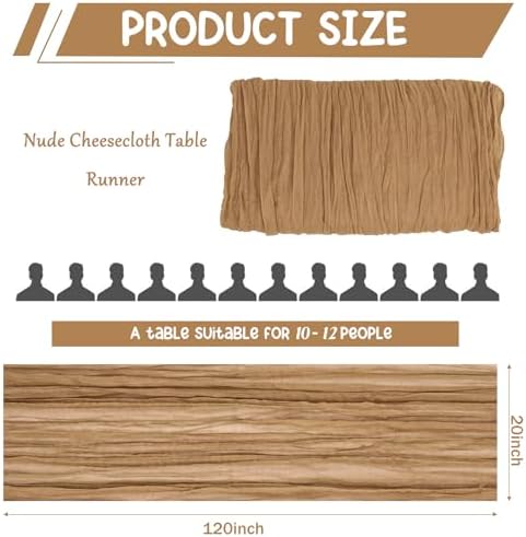 2 Pack 120 Inch Nude Cheesecloth Table Runner Boho Rustic Gauze Sheer Romantic 10 FT Long Cheese Cloth Table Runner for Bridal Baby Shower Wedding Party Birthday Holiday Home Easter Decor