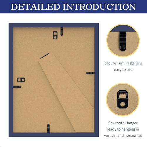 An&He 8.5x11 Picture Frame, Wooden Frame with Tempered Glass for Home or Office Display – Dark Blue