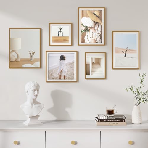 12x12 Metal Picture Frame with 8x8 Mat, Brushed Aluminum Finish, Attached Hanging Hardware, and Tempered Glass Front - Versatile Vertical or Horizontal Wall Display Frames Set of 1 - Bronze