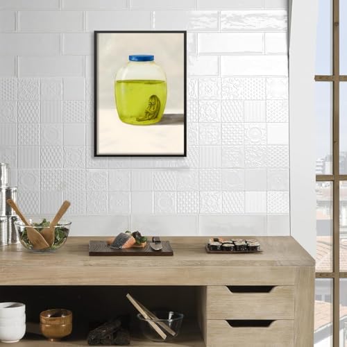 Hwetui Funny Kitchen Wall Art Poster, Green Cucumber Pickle in Jar Canvas Wall Decor Paintings, Humorous Eclectic Pickle Pictures Prints for Living Room Dining Room 12X16 inch Unframed