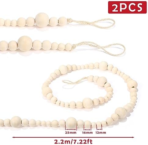 GWHOLE Wooden Bead Garland Christmas Tree Decor, 7.2ft, 2Pcs