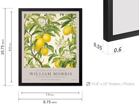 Poster Master Lemon Tree Print - William Morris Poster - Botanical Art - Floral Exhibition Wall Design - Fruit & Lemon Artwork - Aesthetic Office, Living Room or Kitchen Wall Decor - 8x10 Black Framed