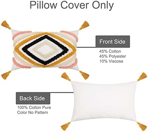 JASEN Colorful Boho Throw Pillow Covers 12x20, Diamond Pattern Lumbar Pillow Covers with Tassel Woven Tufted Decorative Pillow Cover for Couch Sofa Bedroom Living Room