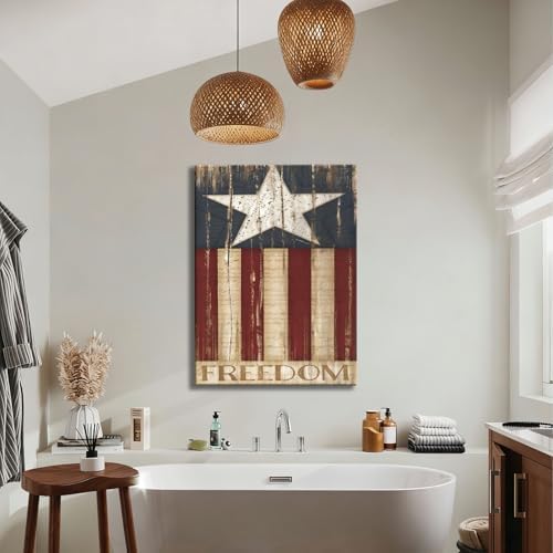 Rustic Patriotic Freedom Flag Canvas Art 12x18in, Vintage American Flag Wall Decor, 4th of July Independence Day Framed Prints, Artwork for Home, Kitchen & Office, Made in USA