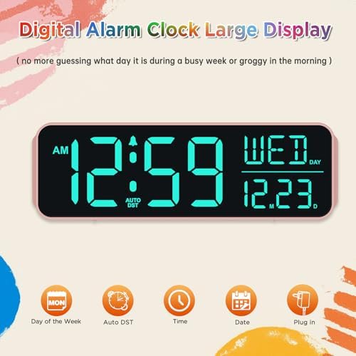 Peakeep Large Display Digital Alarm Clock for Bedroom with Date Day of Week