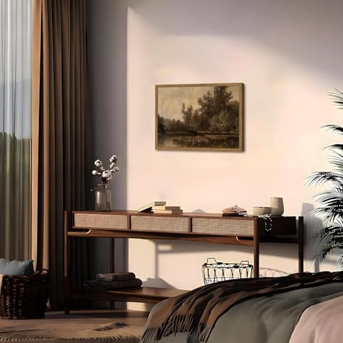 Framed Vintage Landscape Wall Art Forest Lake Swamp Natural Pictures Moody Wilderness Wall Decor Canvas Prints for Living Room Bedroom Farmhouse Dining Room Office 12x16 Inch