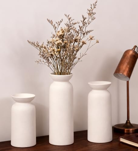 White Ceramic Vase Set of 3 Small Flower Vases for Decor Modern Boho Farmhouse Style Decorative Vases Dried Flowers