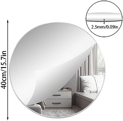 16'' Round Wall Mirror Tiles Self Adhesive Circle Mirror for Wall | High Clear Acrylic Mirror with Adhesive Tapes, Decorative Mirror for Wall, Bathroom, Bedroom, Door, Deocr