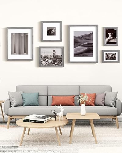 Egofine 9x12 Picture Frames Set of 4, Made of Solid Wood Covered by Plexiglass 5x7 and 6x8 with Mat or 9x12 without Mat, for Table Top Display and Wall Mounting Photo Frame Light Grey