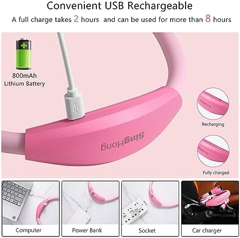 Neck Book Light, LED Reading Lamp, USB-C Rechargeable, Hands Free, 4 LED Bulbs, 4 Adjustable Brightness, for Reading in Bed or Reading in Car Lamp (Pink)