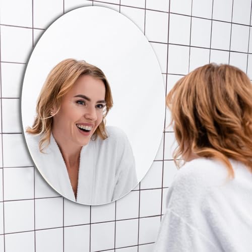 JUNEBRUSHS Oval Mirror, Acrylic Oval Bathroom Mirrors 17x14 Inchs | Unbreakable Frameless Wall-Mounted Mirrors, for Wall Bedroom Home Decor