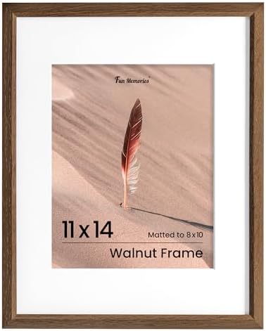 Fun Memories 11x14 Oak Picture Frame for Wall, 11x14 Frame with Matted to 8x10, Solid Wood Poster Frames for Wall Art Photo and Prints (Walnut, 1 Pack)