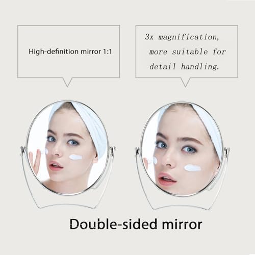 WMugthome Two-Sided 4-In/6-in with Handle Portable Round Makeup/Travel/Desk Mirror with 1X and 3X Magnification(Silver, 6inch)